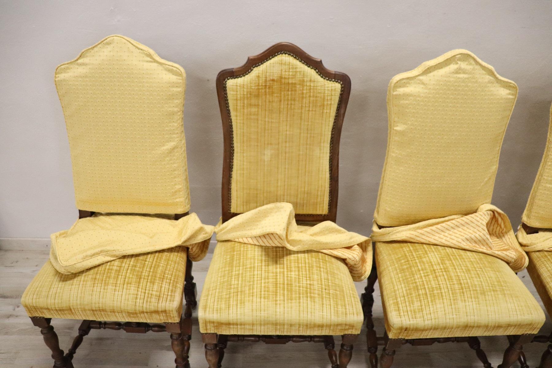 20th Century Italian Louis XIV Style Walnut Wood Chairs, Set of Six 3