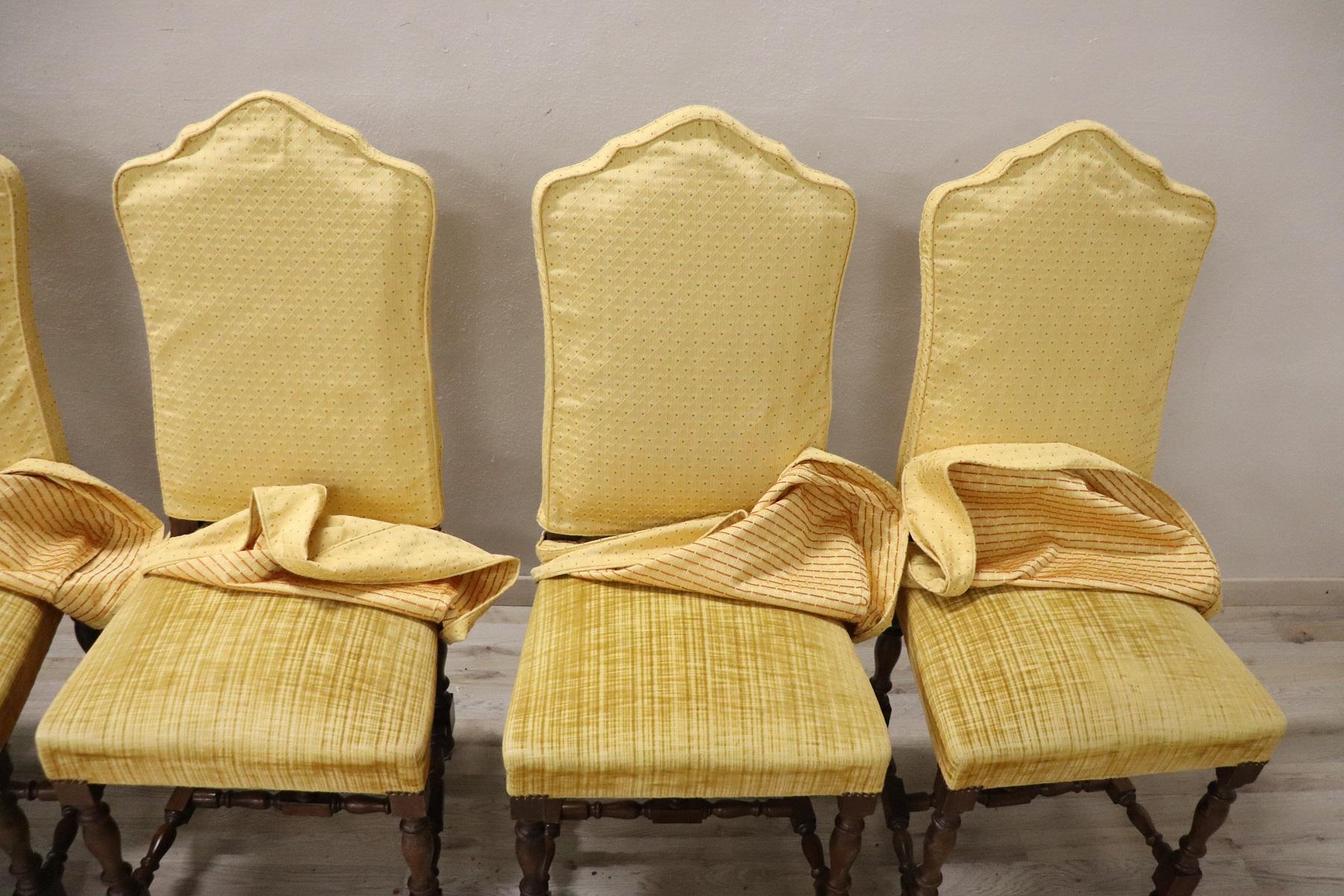 20th Century Italian Louis XIV Style Walnut Wood Chairs, Set of Six 4