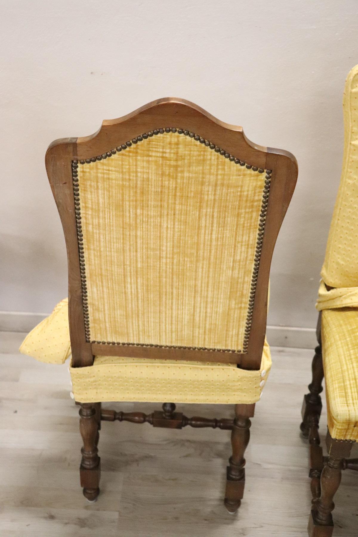 20th Century Italian Louis XIV Style Walnut Wood Chairs, Set of Six 5