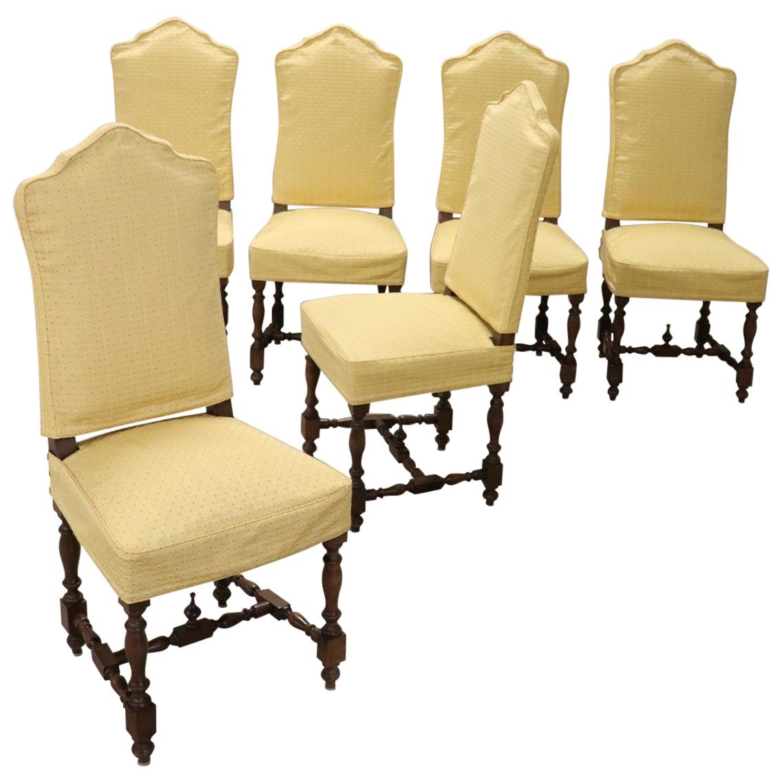20th Century Italian Louis XIV Style Walnut Wood Chairs, Set of Six