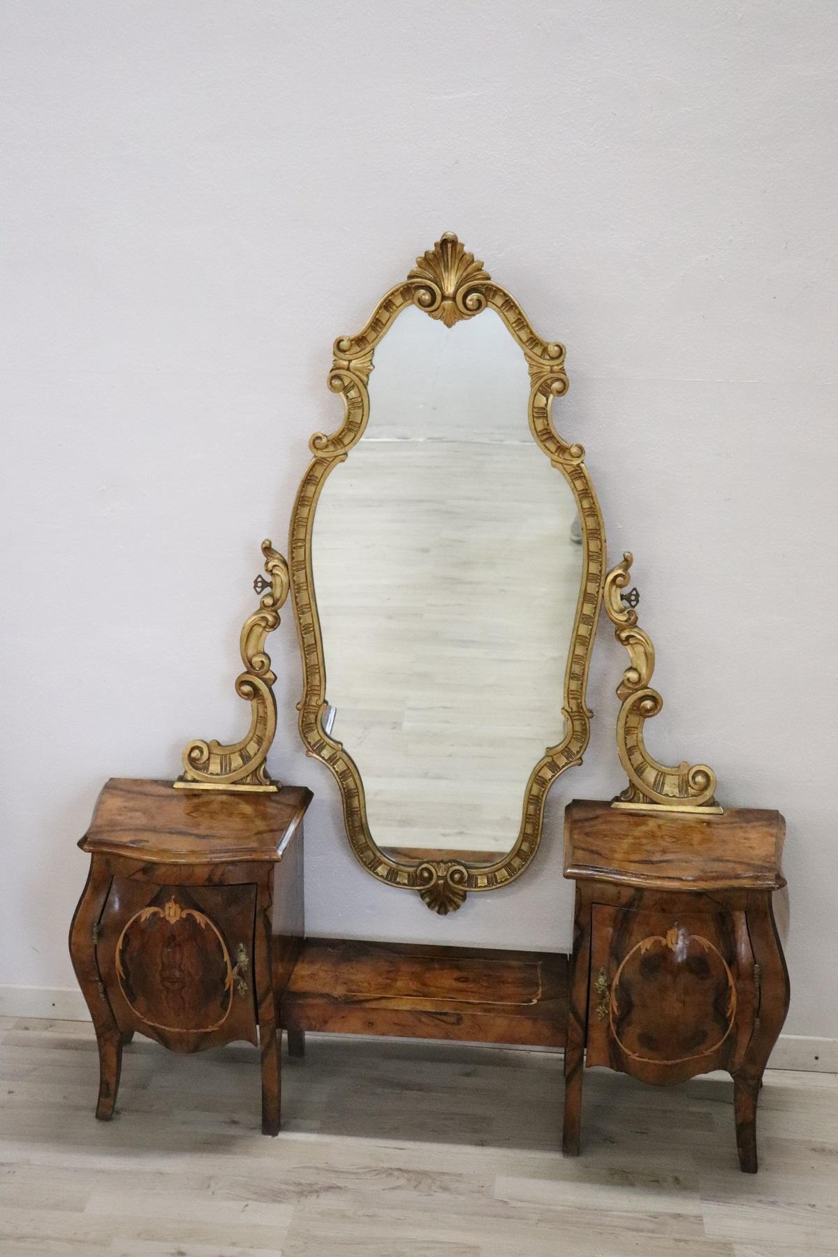 20th Century Italian Louis XV Style Gilded and Inlaid Walnut Bombay