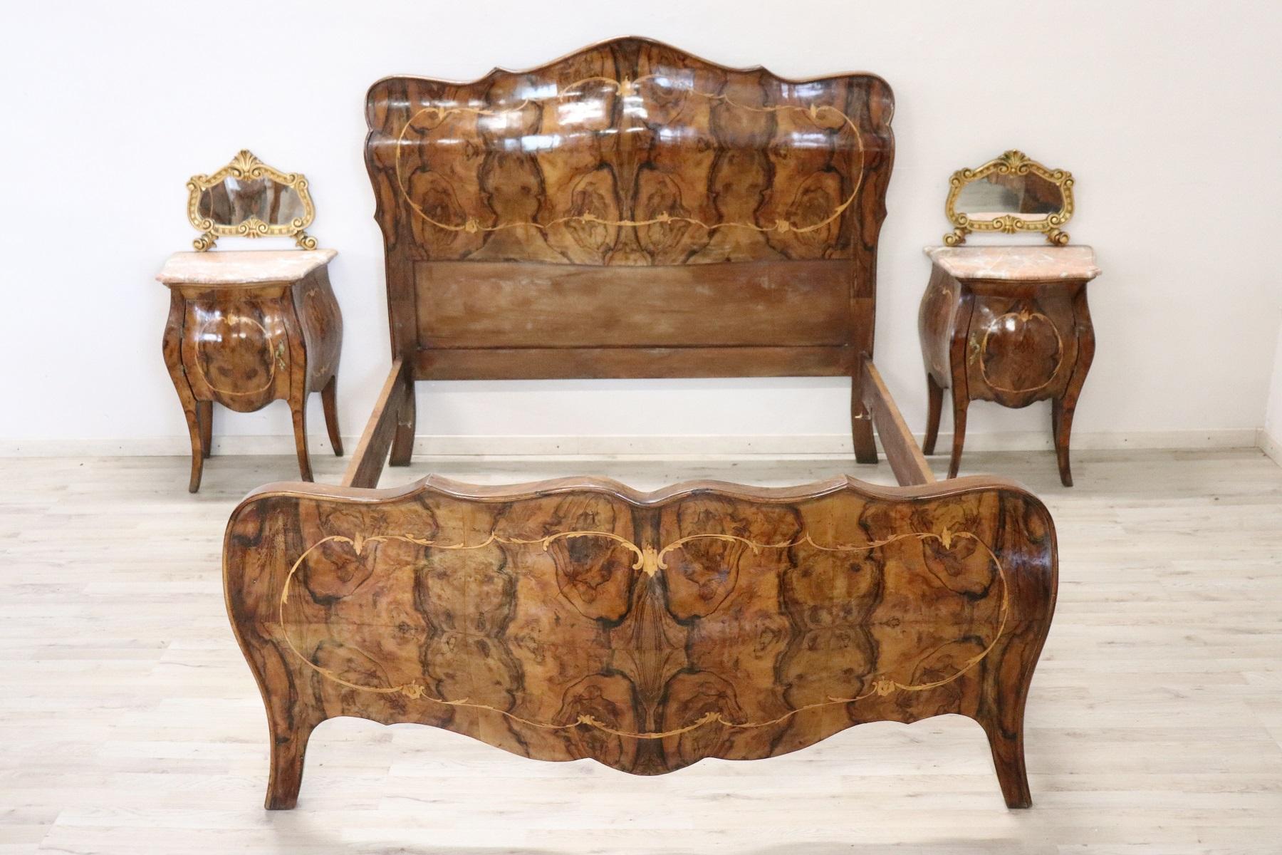 20th Century Italian Louis XV Style Gilded and Inlaid Walnut Bombay