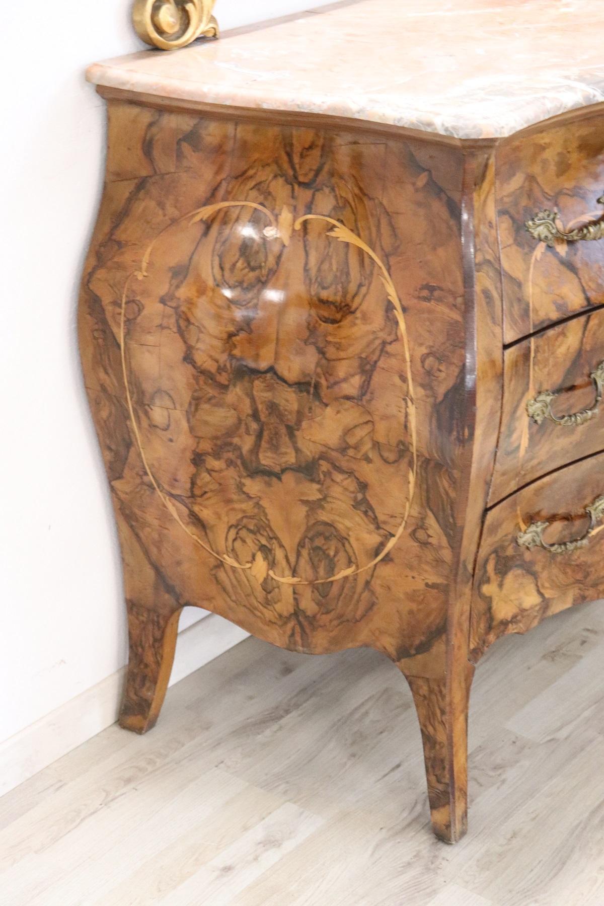 20th Century Italian Louis XV Style Gilded and Inlaid Walnut Bombay