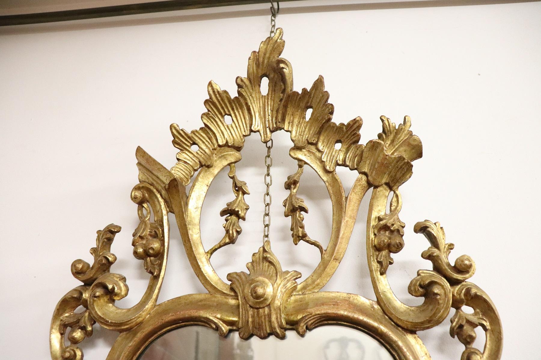 Gilt 20th Century Italian Louis XV Style Golden Wood Luxury Wall Mirror
