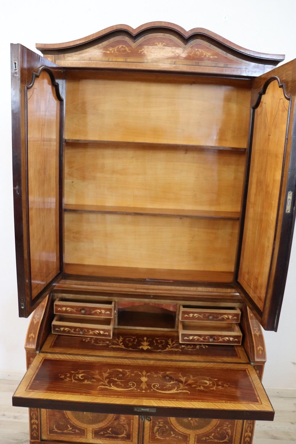 20th Century Italian Louis XV Style Inlaid Walnut Cabinet with Writing Desk For Sale 2