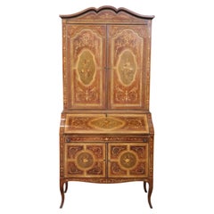 20th Century Italian Louis XV Style Inlaid Walnut Cabinet with Writing Desk