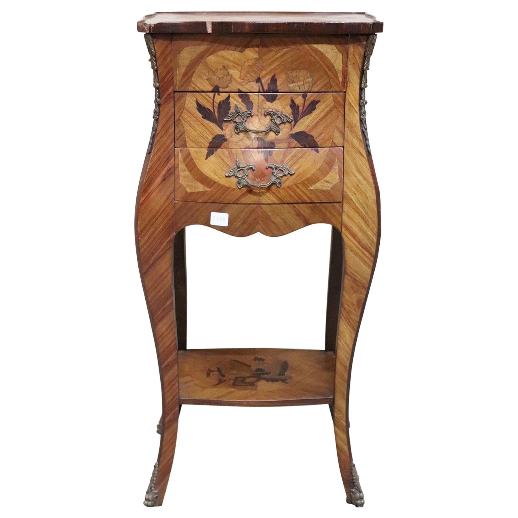 20th Century Italian Louis XV Style Inlaid Wood Side Table or Nightstand