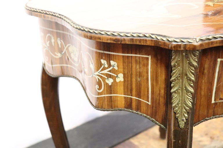 20th Century Italian Louis XV Style Inlay Wood and Golden Bronzes Coffee Table For Sale 9