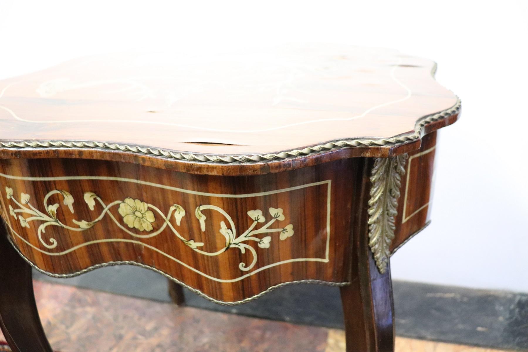 Mid-20th Century 20th Century Italian Louis XV Style Inlay Wood and Golden Bronzes Coffee Table