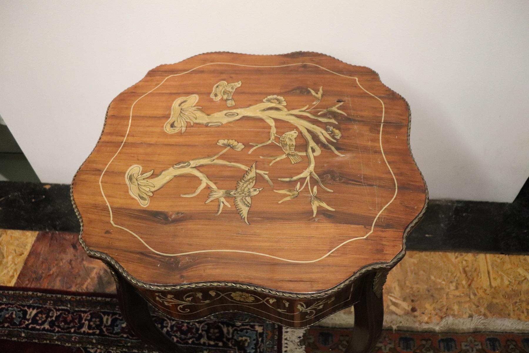 20th Century Italian Louis XV Style Inlay Wood and Golden Bronzes Coffee Table 1