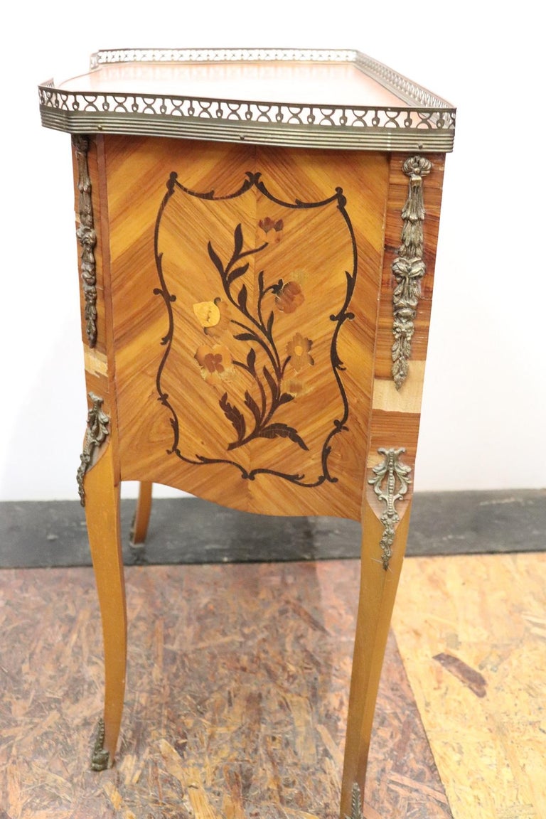 20th Century Italian Louis XV Style Inlay Wood and Golden Bronzes Side Table For Sale 6