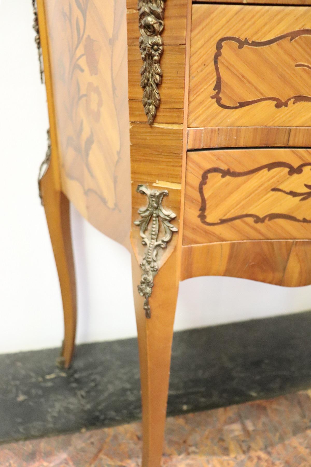 Mid-20th Century 20th Century Italian Louis XV Style Inlay Wood and Golden Bronzes Side Table