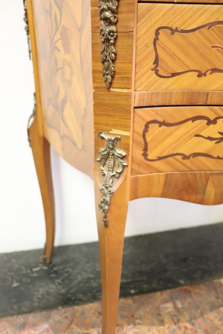 Mid-20th Century 20th Century Italian Louis XV Style Inlay Wood and Golden Bronzes Side Table For Sale