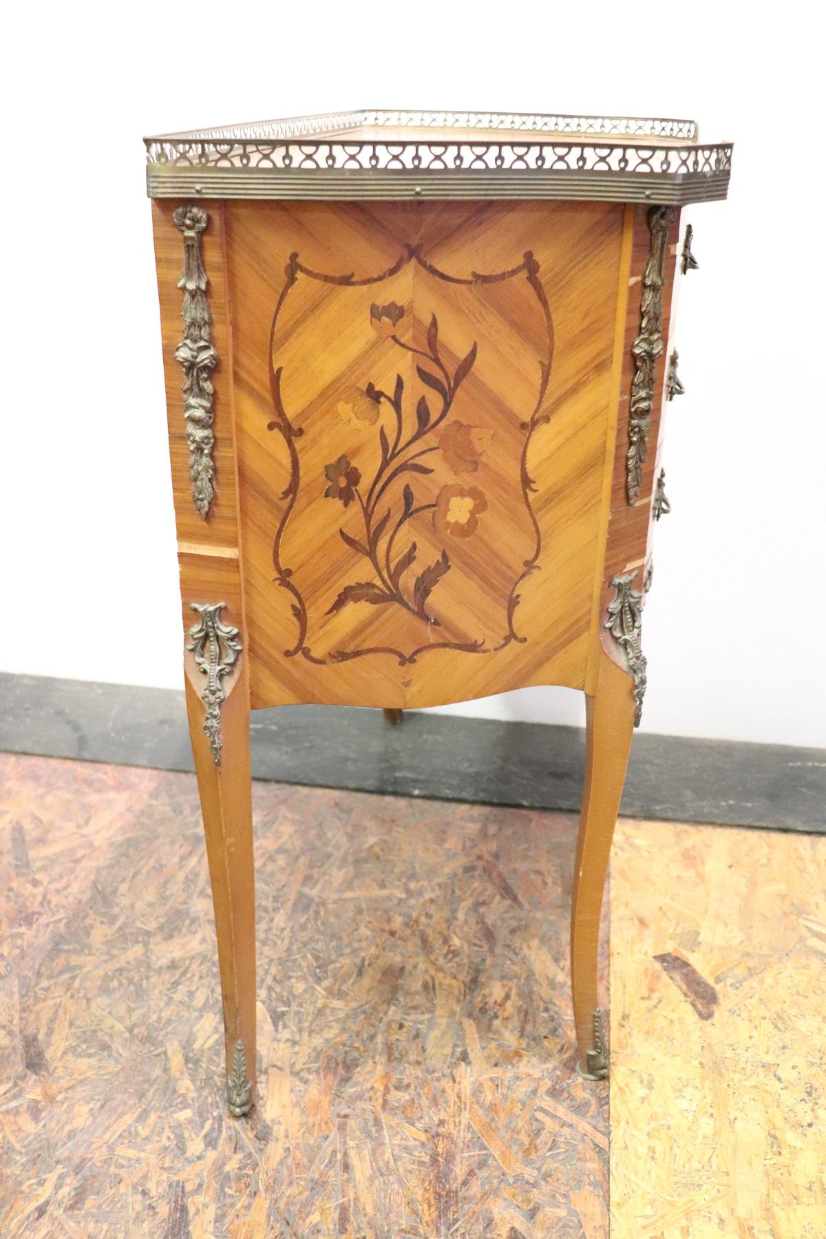 20th Century Italian Louis XV Style Inlay Wood and Golden Bronzes Side Table 3