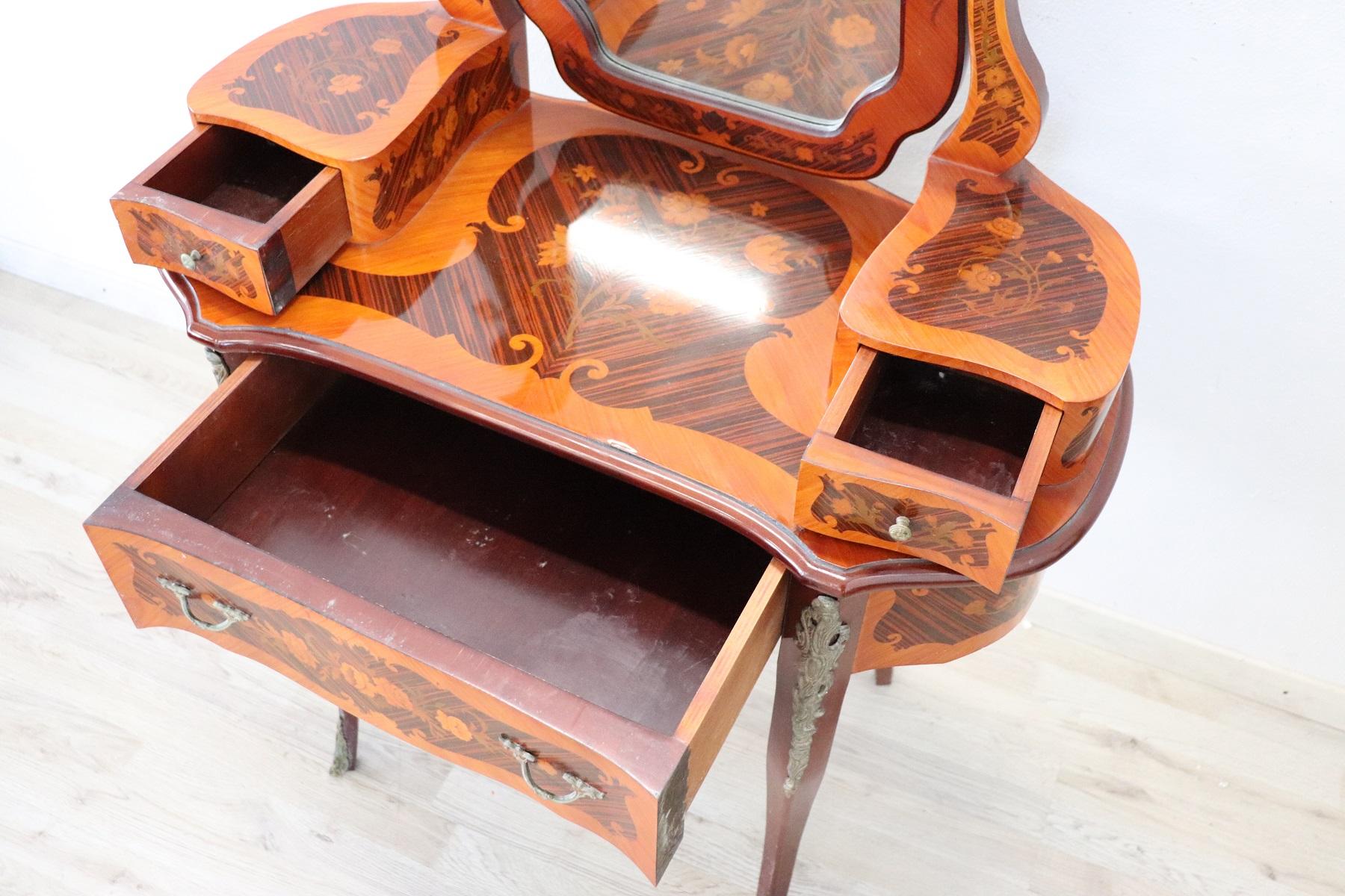 20th Century Italian Louis XV Style Inlay Wood Dressing Table with Stool 5