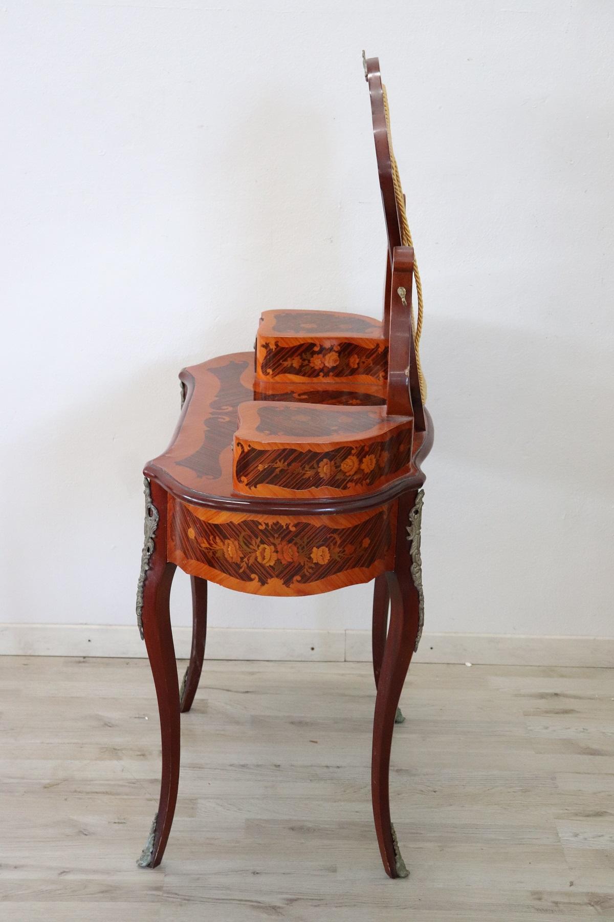 20th Century Italian Louis XV Style Inlay Wood Dressing Table with Stool 6