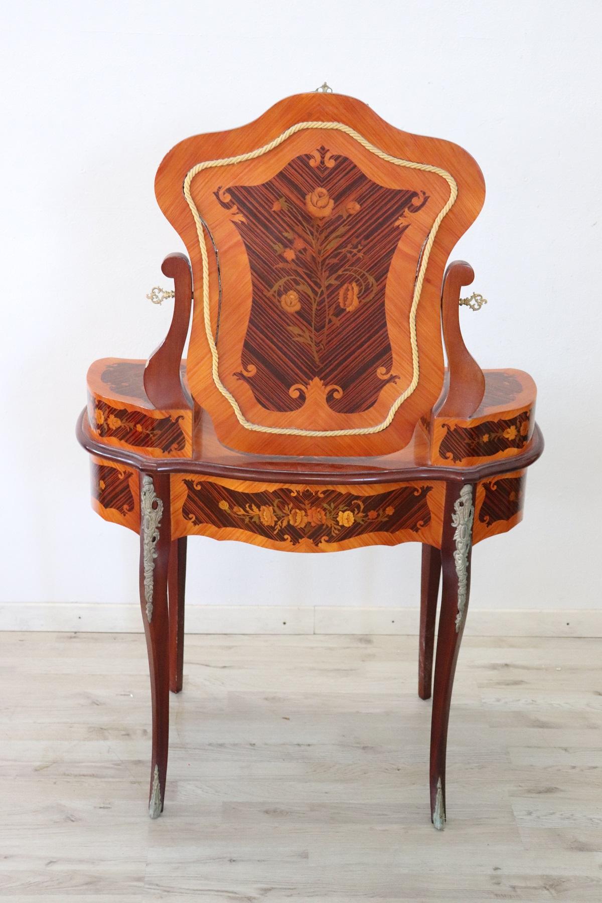 20th Century Italian Louis XV Style Inlay Wood Dressing Table with Stool 8