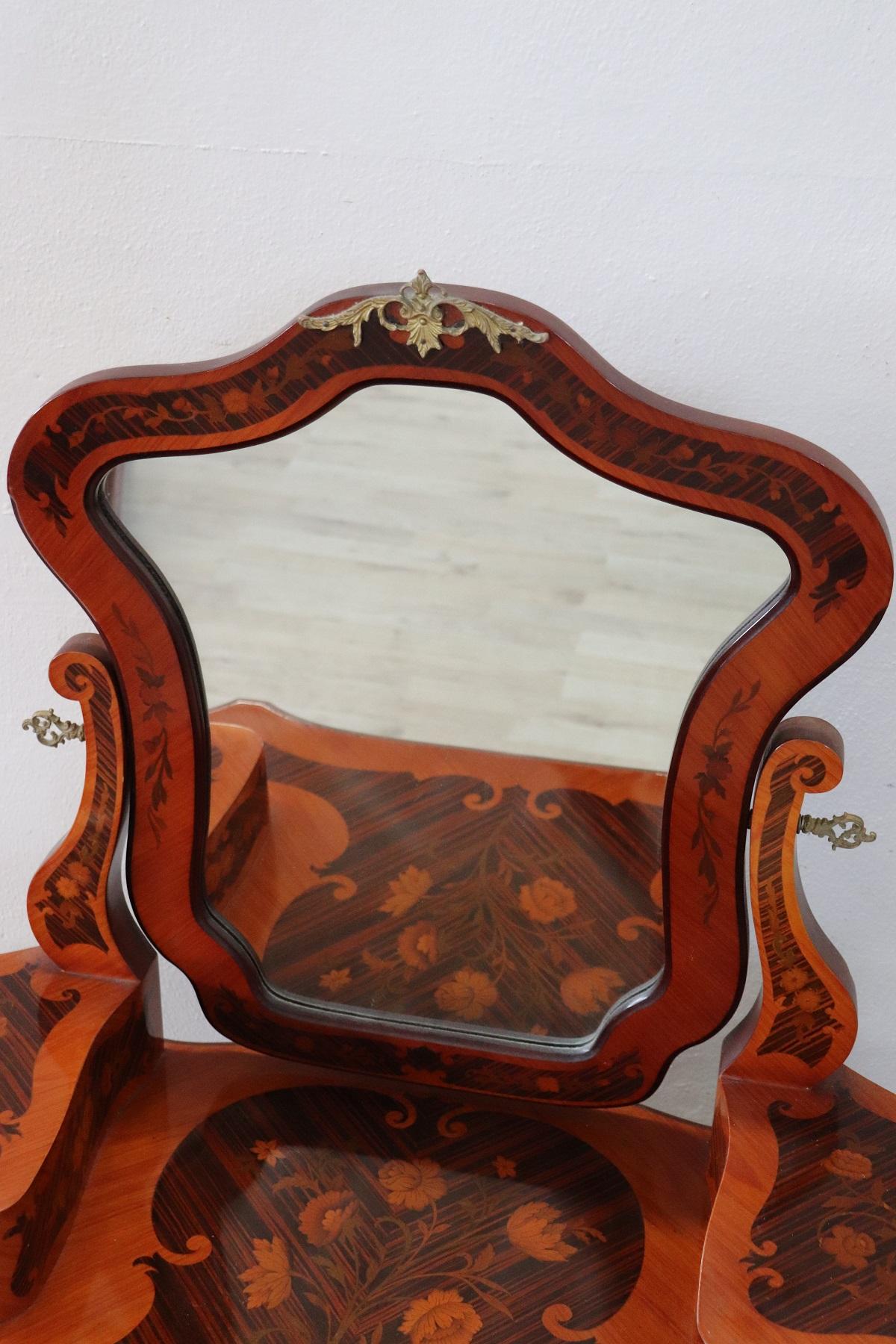 20th Century Italian Louis XV Style Inlay Wood Dressing Table with Stool 3