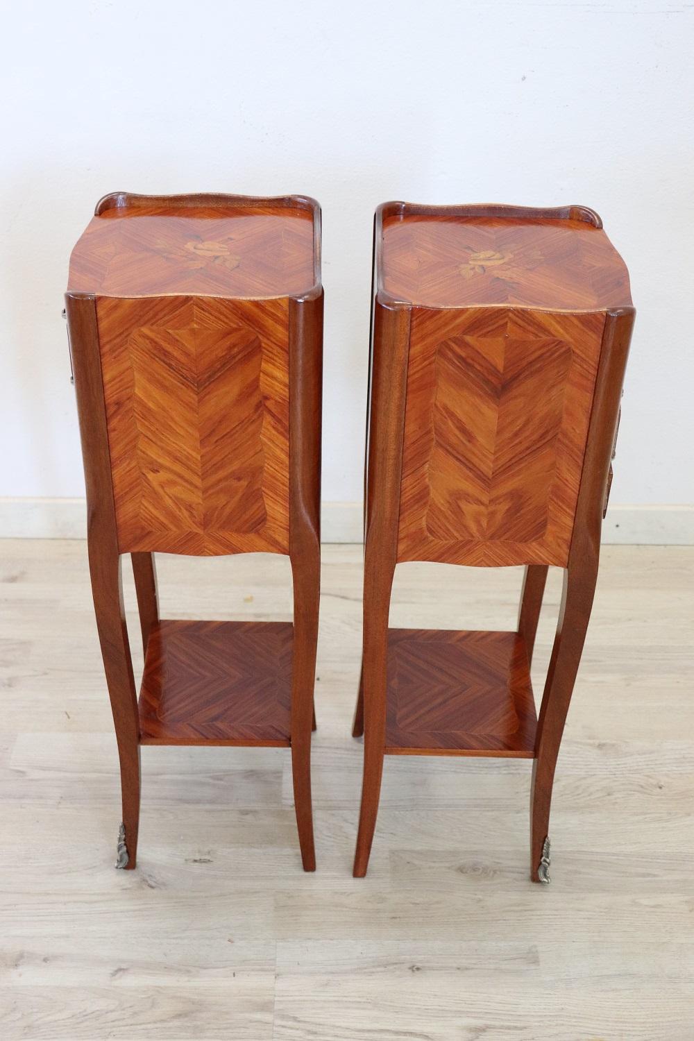 20th Century Italian Louis XV Style Inlay Wood Pair of Nightstands 5