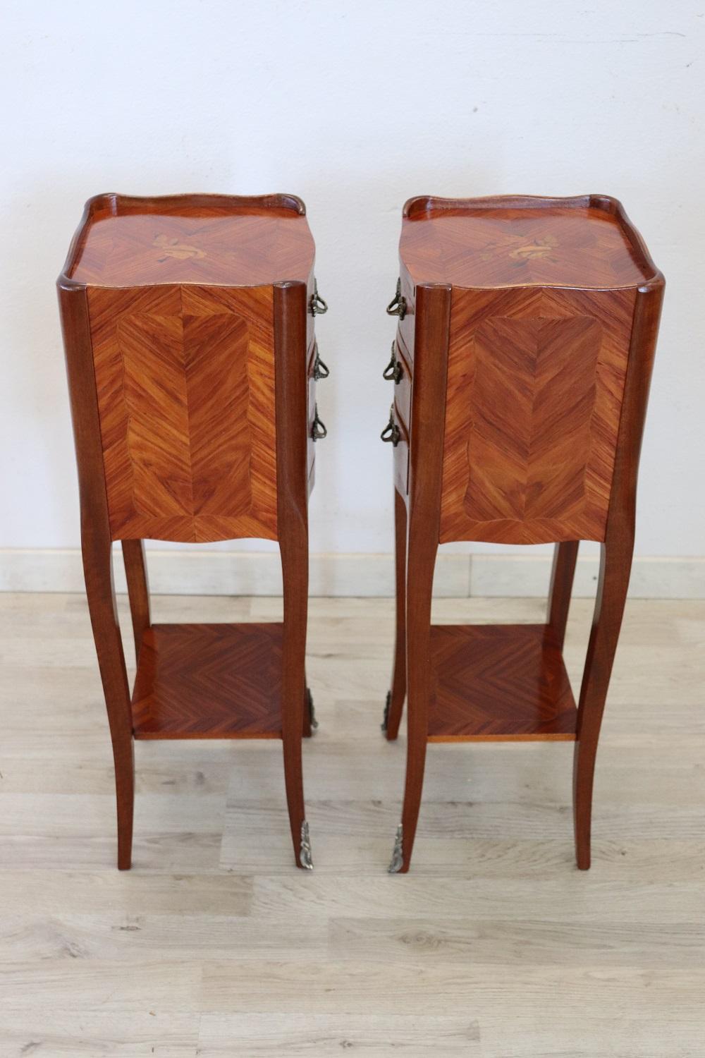 20th Century Italian Louis XV Style Inlay Wood Pair of Nightstands 3