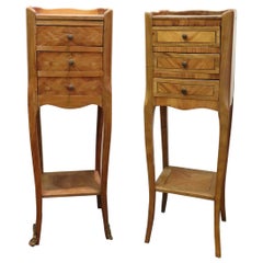 20th Century Italian Louis XV Style Inlay Wood Pair of Side Tables or Nightstand