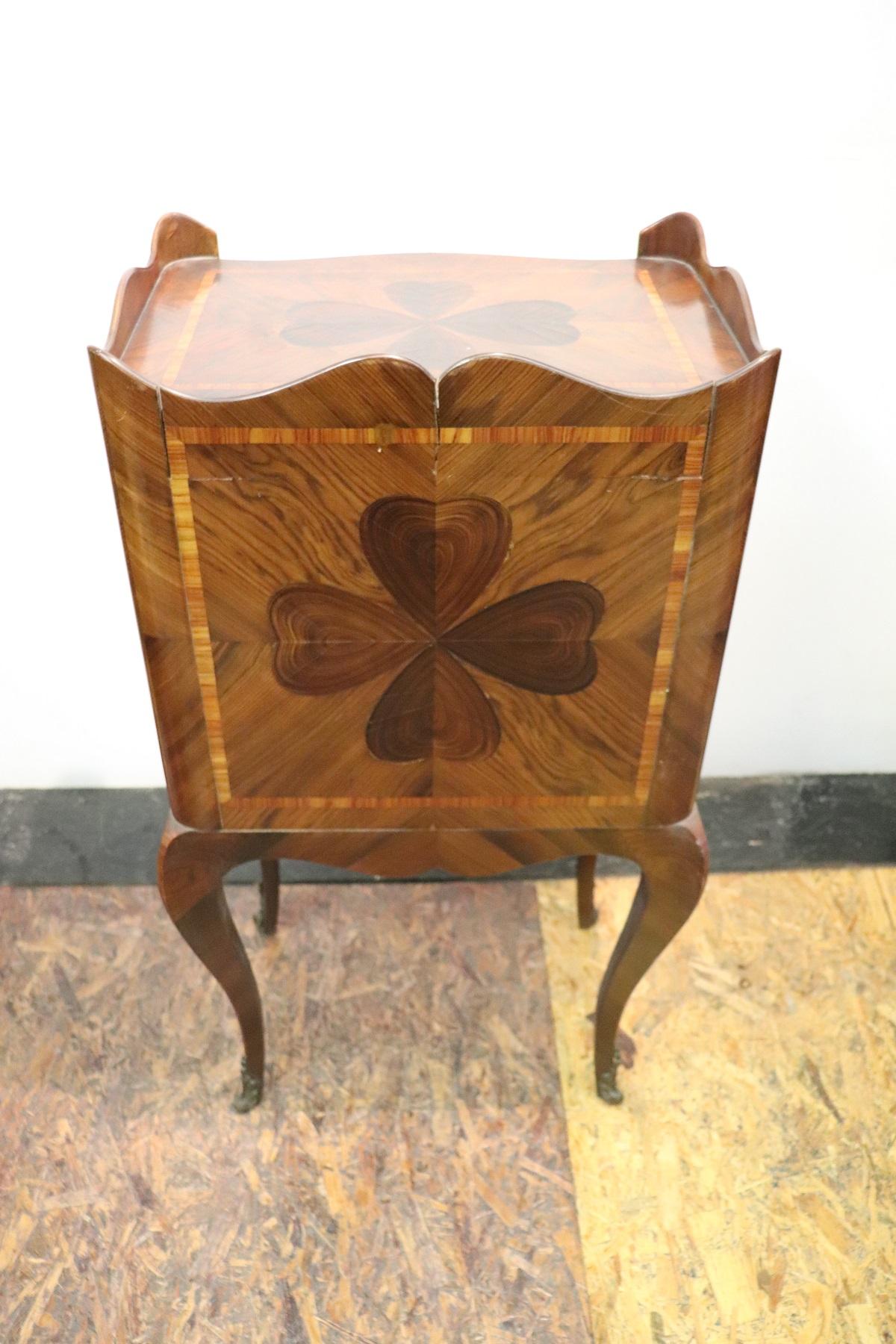 20th Century Italian Louis XV Style Inlay Wood Side Table or Nightstand 9