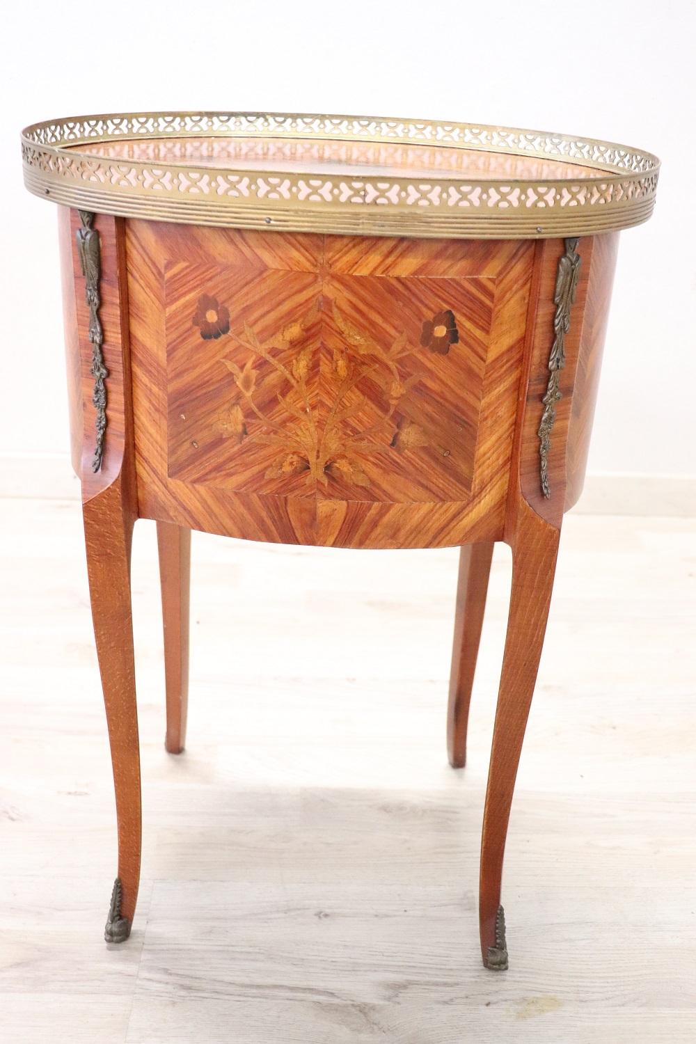 20th Century Italian Louis XV Style Inlay Wood Side Table or Nightstand 1
