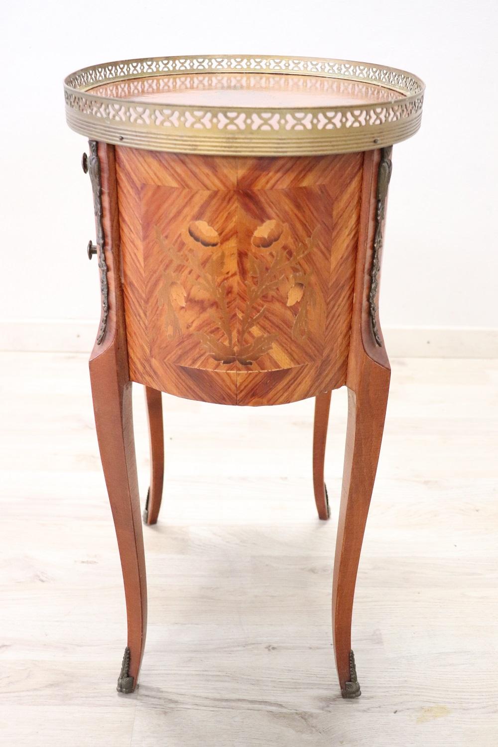 20th Century Italian Louis XV Style Inlay Wood Side Table or Nightstand 2