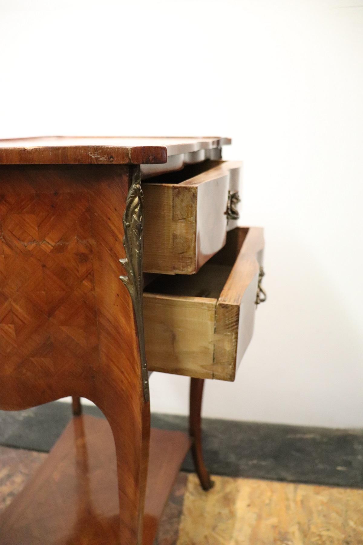 20th Century Italian Louis XV Style Marquetry Wood Side Table or Nightstand 4