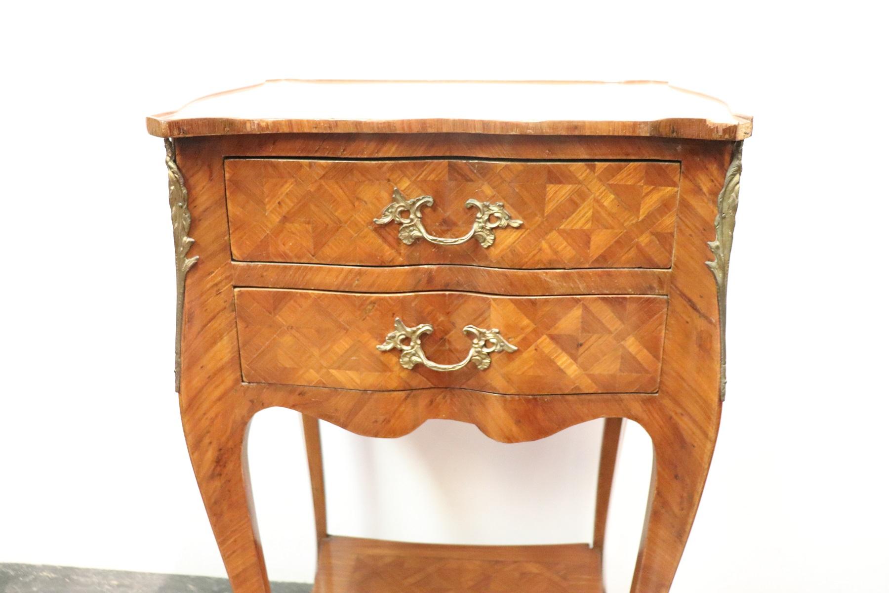Rosewood 20th Century Italian Louis XV Style Marquetry Wood Side Table or Nightstand