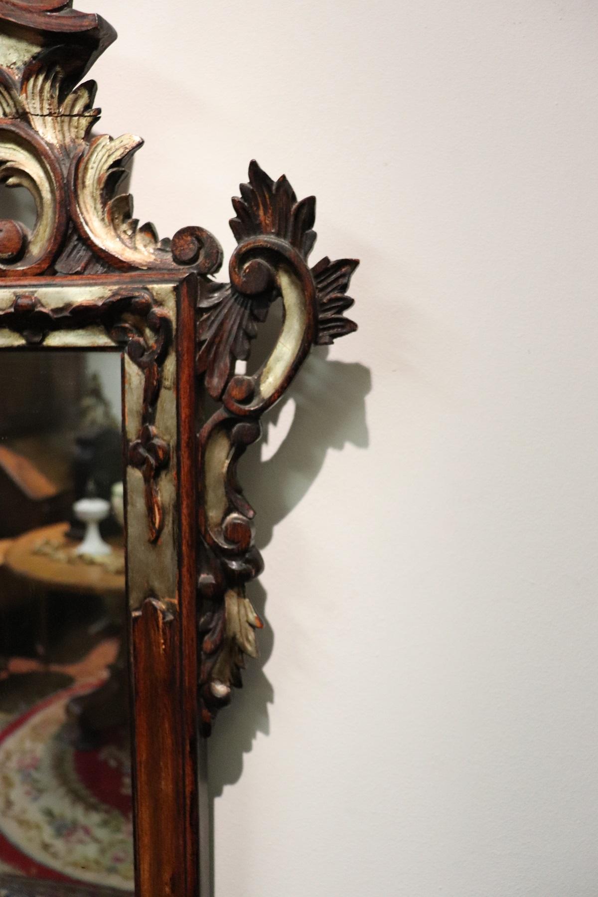 20th Century Italian Louis XV Style Silvered Wood Wall Mirror 1