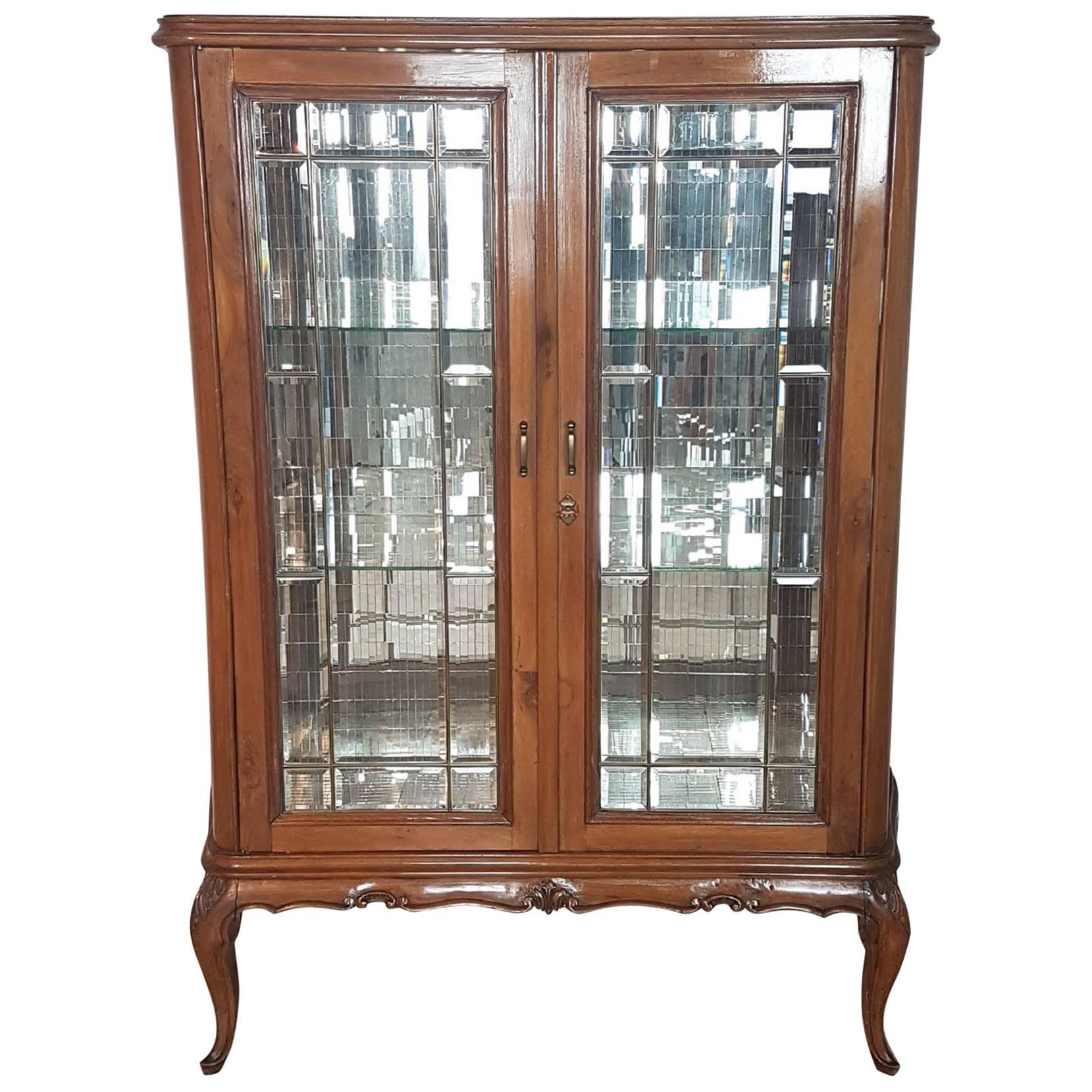 20th Century Italian Louis XV Style Walnut Carved Cabinet or Vitrine