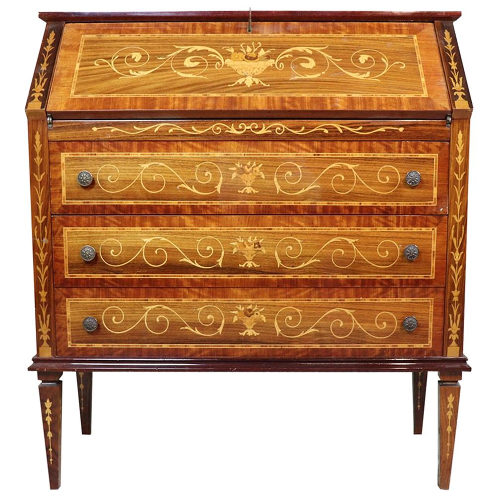 20th Century Italian Louis XVI Inlay Rosewood Chest of Drawers with Secretaire