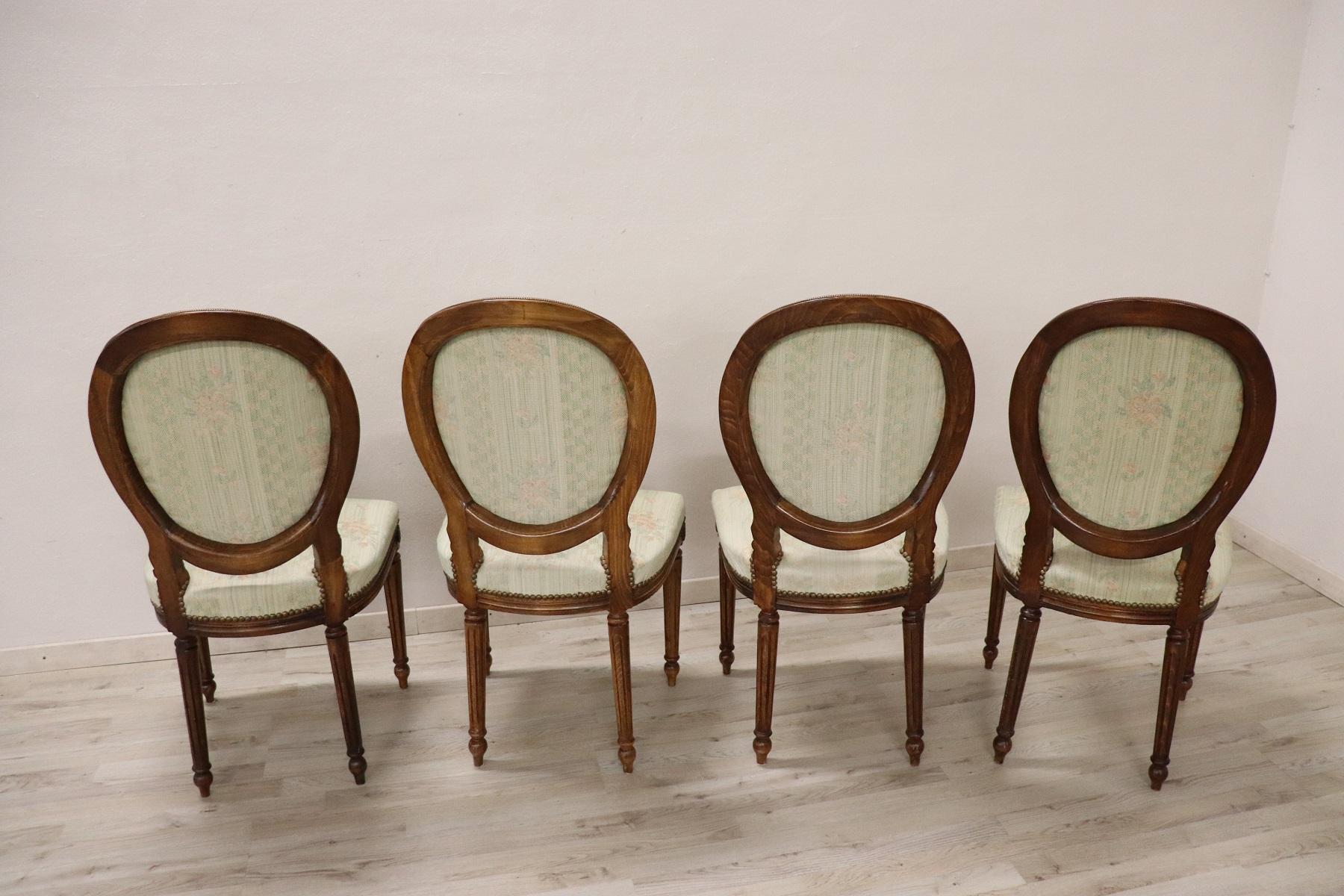 20th Century Italian Louis XVI Style Beech Wood Four Chairs 7