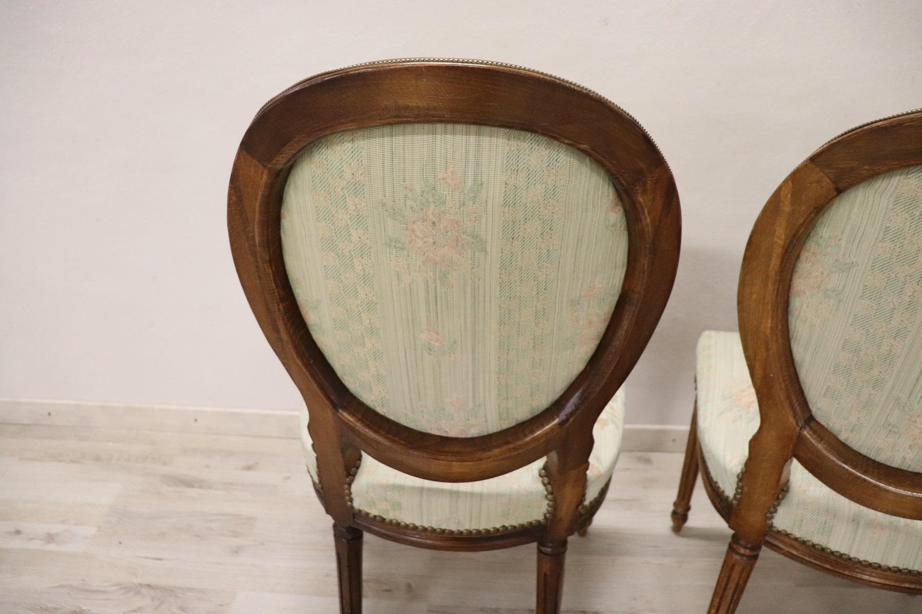 20th Century Italian Louis XVI Style Beech Wood Four Chairs 8