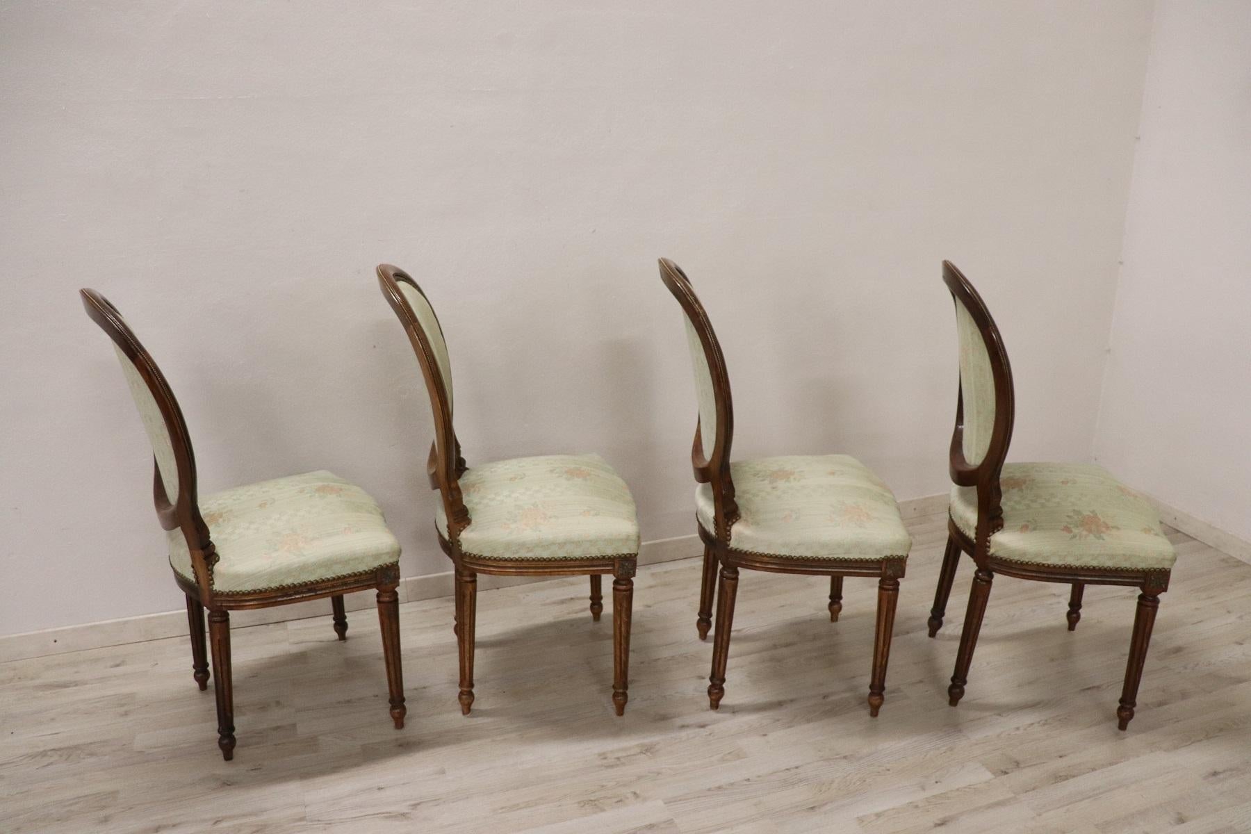 20th Century Italian Louis XVI Style Beech Wood Four Chairs 9