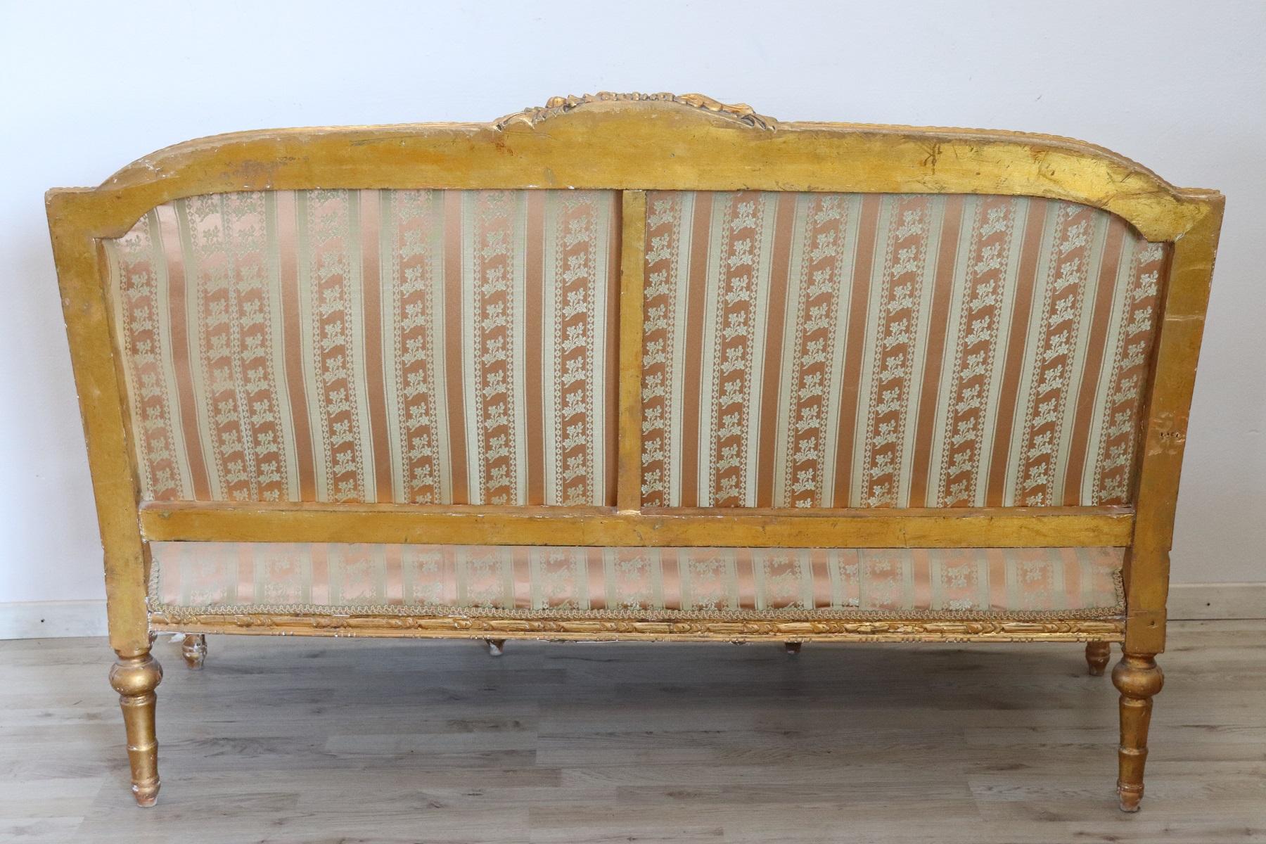20th Century Italian Louis XVI Style Gilded Wood Living Room Set or Salon Suite 4