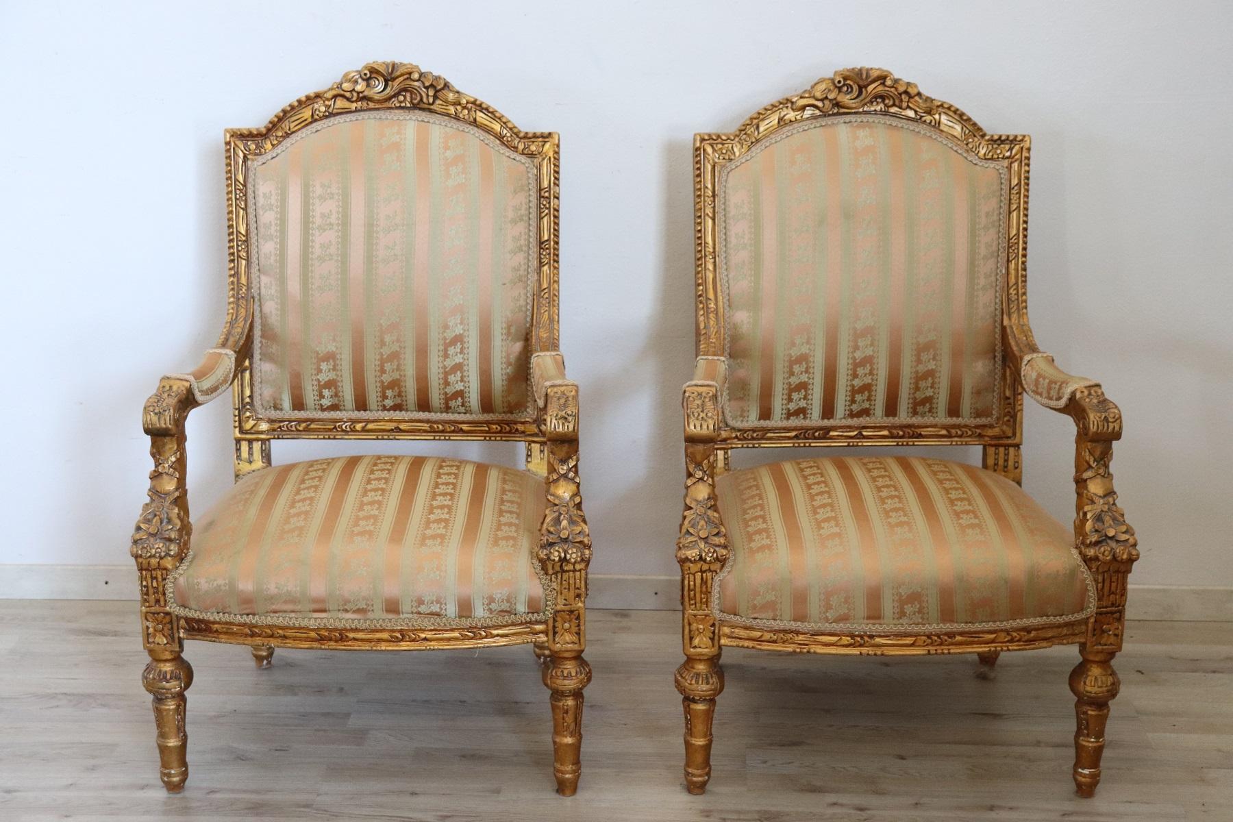 20th Century Italian Louis XVI Style Gilded Wood Living Room Set or Salon Suite 6