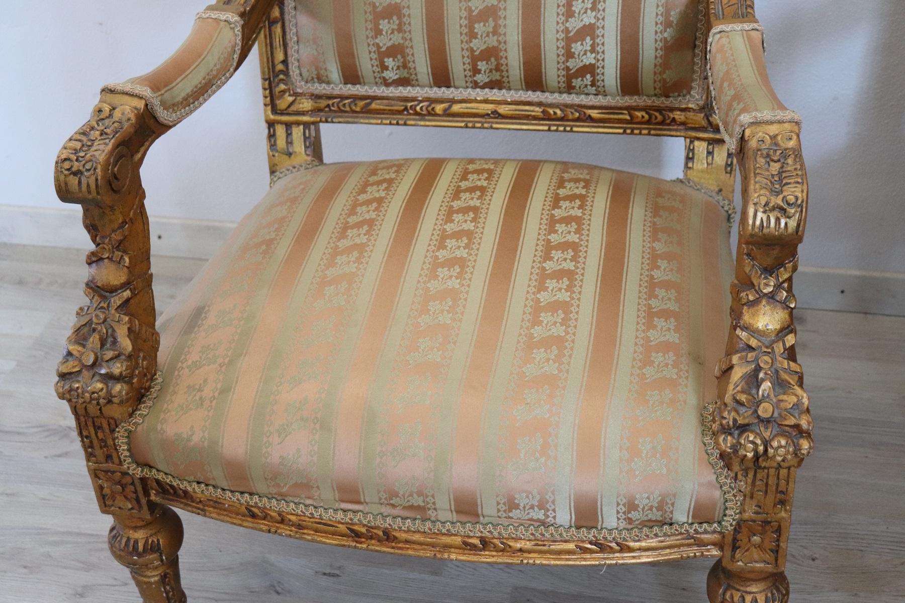 20th Century Italian Louis XVI Style Gilded Wood Living Room Set or Salon Suite 7