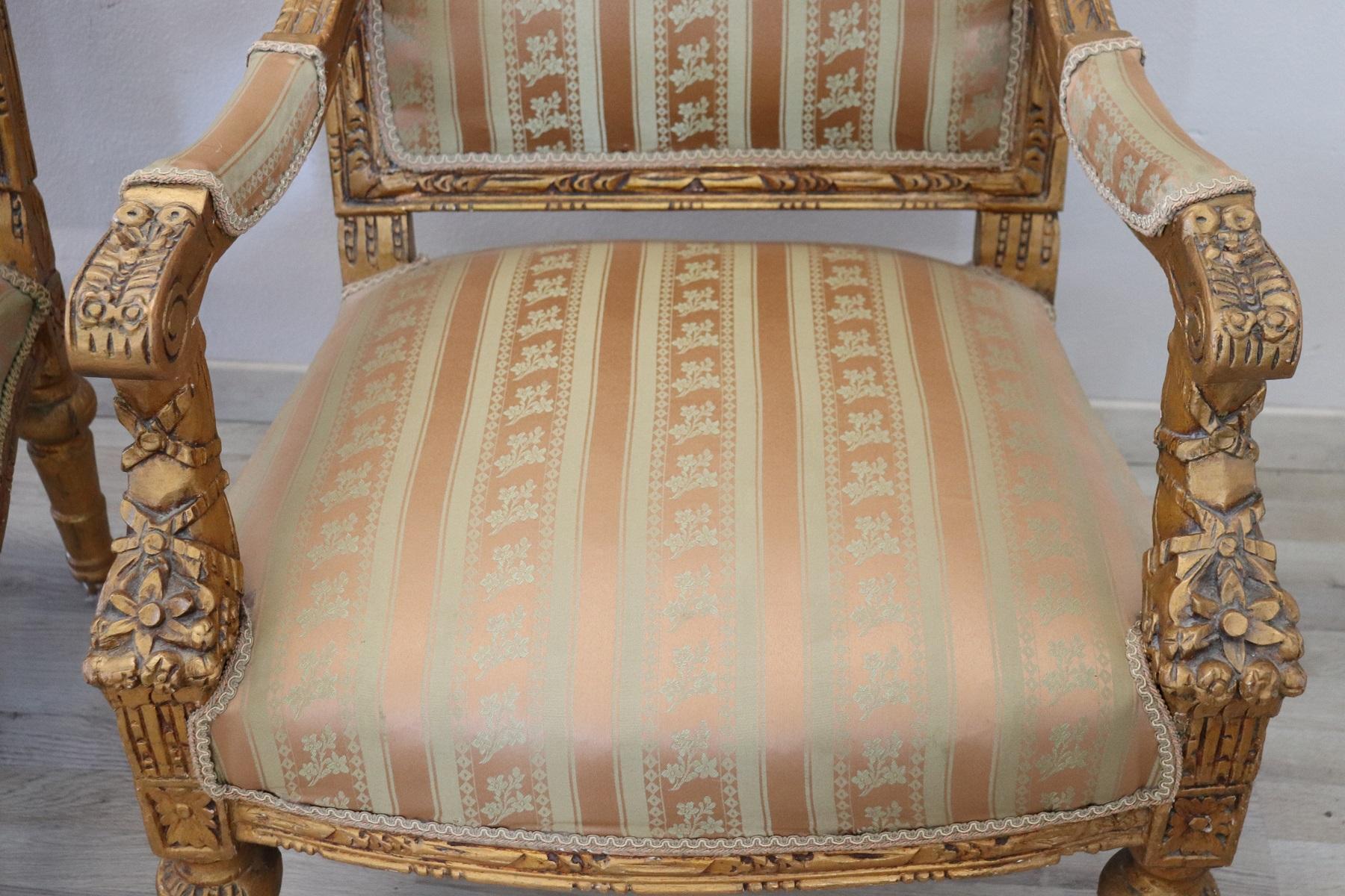 20th Century Italian Louis XVI Style Gilded Wood Living Room Set or Salon Suite 8