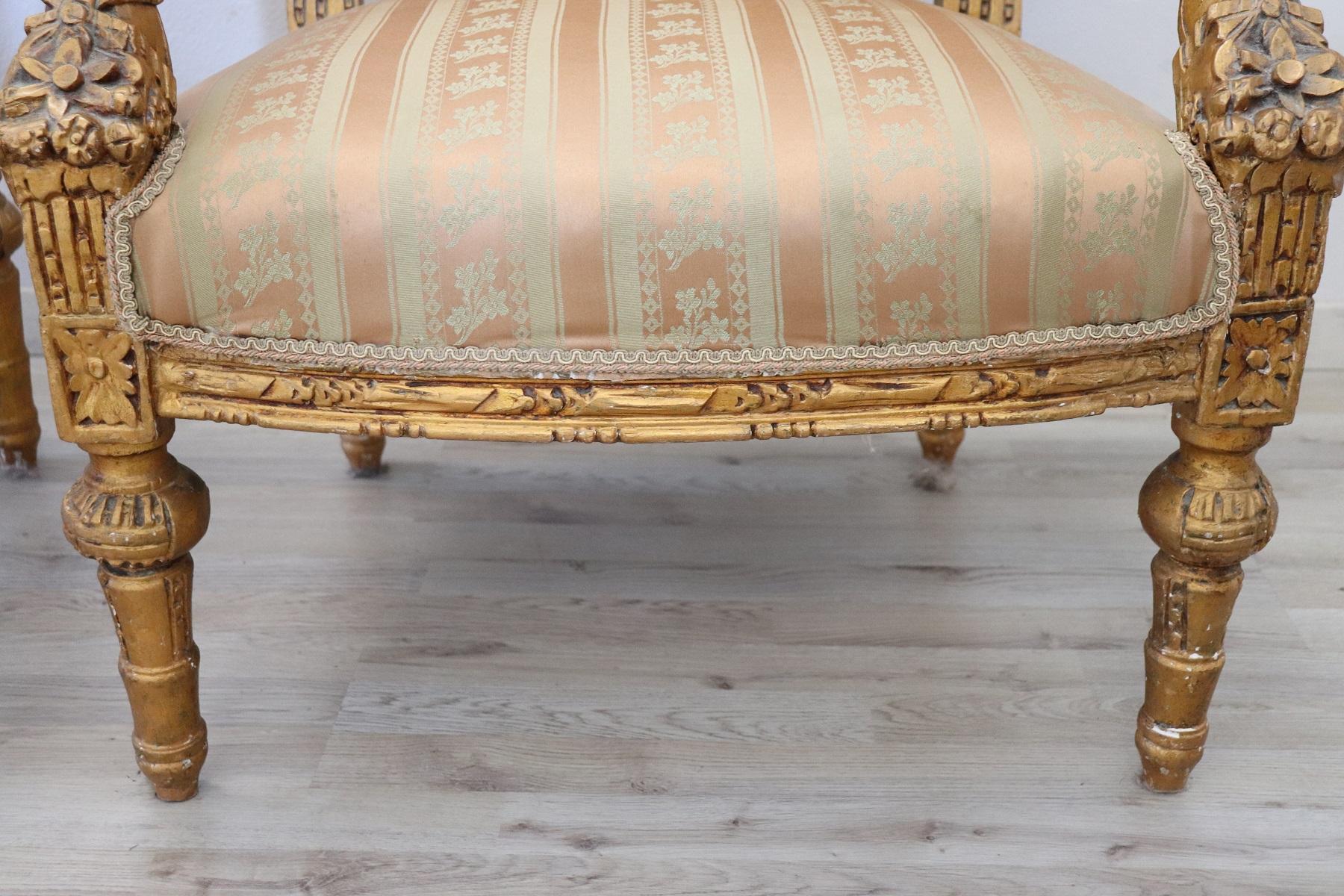 20th Century Italian Louis XVI Style Gilded Wood Living Room Set or Salon Suite 9