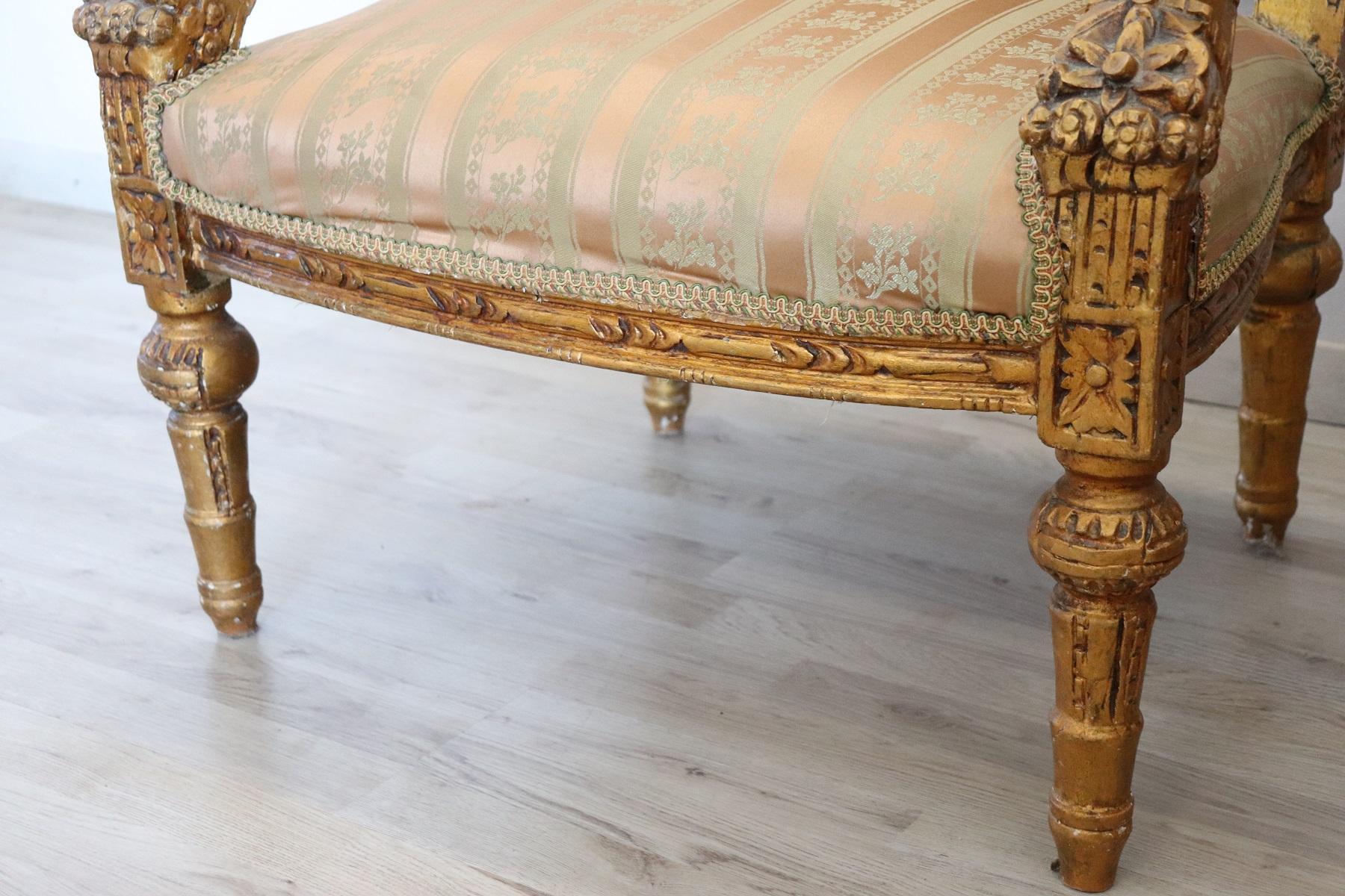 20th Century Italian Louis XVI Style Gilded Wood Living Room Set or Salon Suite 10