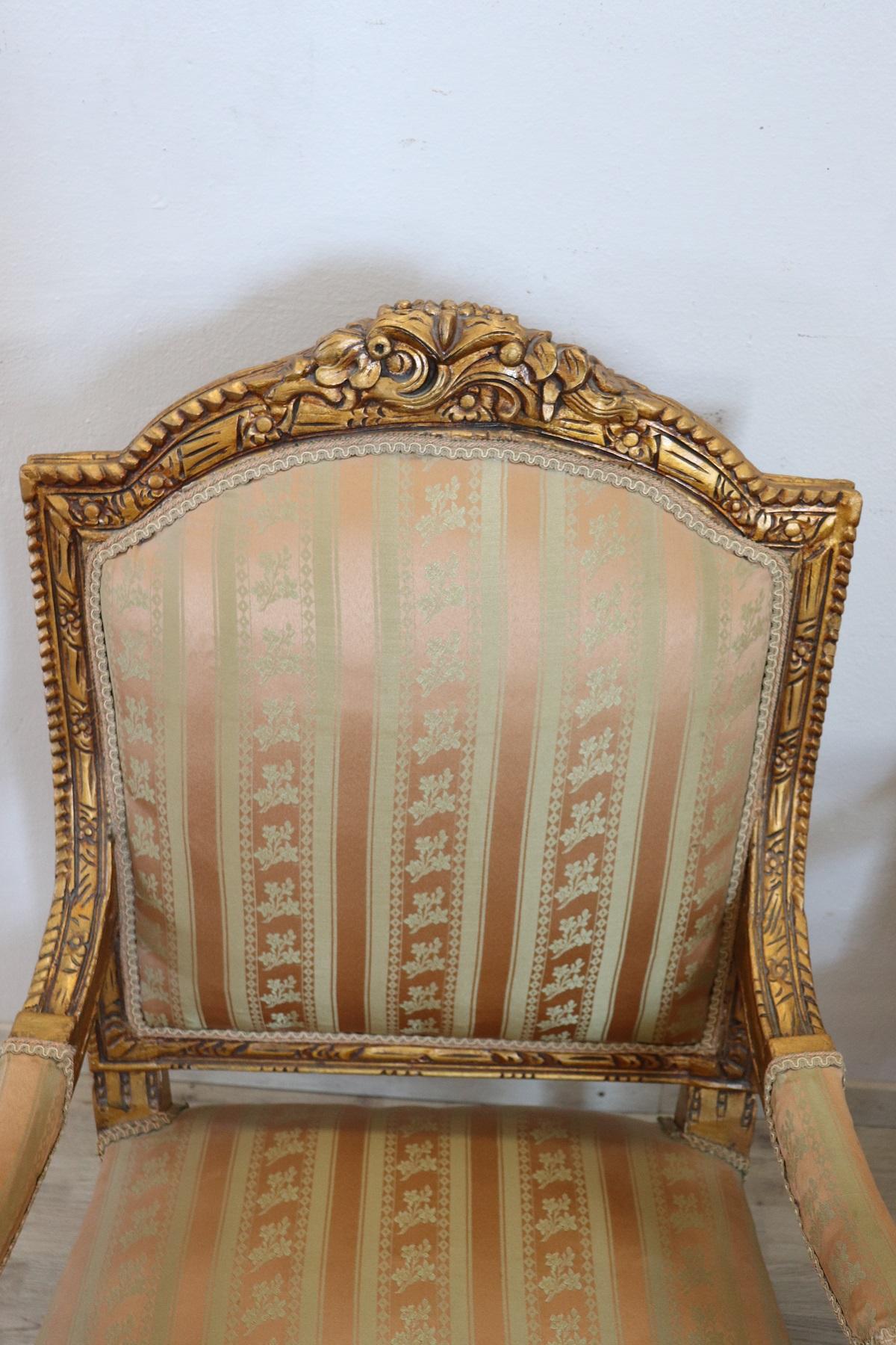 20th Century Italian Louis XVI Style Gilded Wood Living Room Set or Salon Suite 12