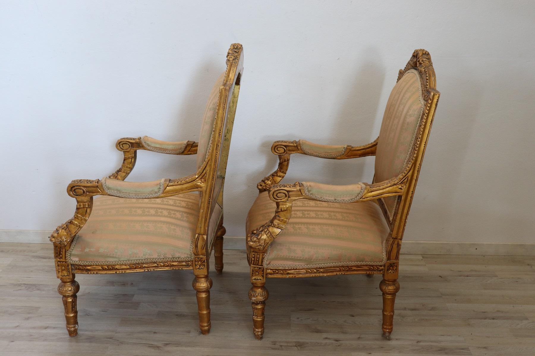 20th Century Italian Louis XVI Style Gilded Wood Living Room Set or Salon Suite 13