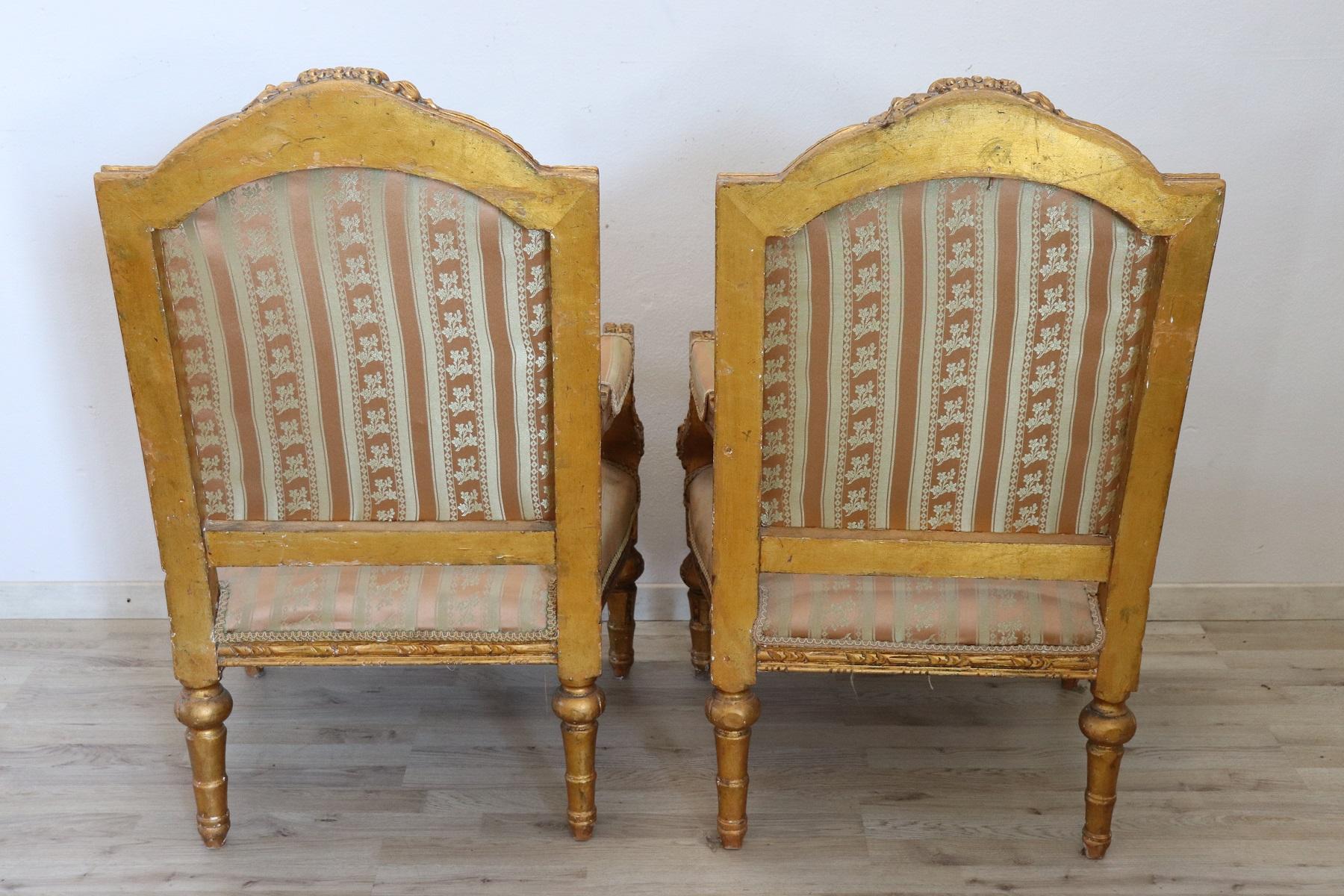 20th Century Italian Louis XVI Style Gilded Wood Living Room Set or Salon Suite 14