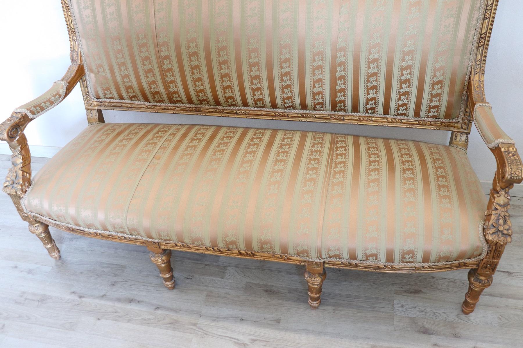 20th Century Italian Louis XVI Style Gilded Wood Living Room Set or Salon Suite 1