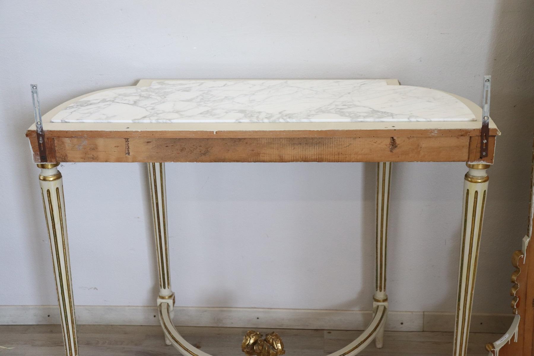20th Century Italian Louis XVI Style Golden and Lacquered Wood Console Table 14