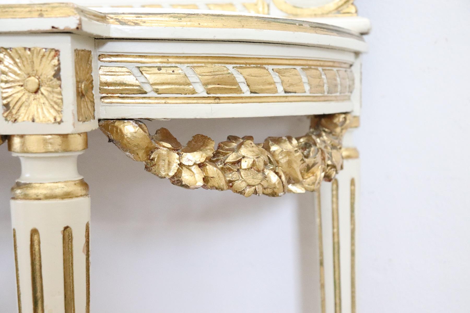 20th Century Italian Louis XVI Style Golden and Lacquered Wood Console Table 1