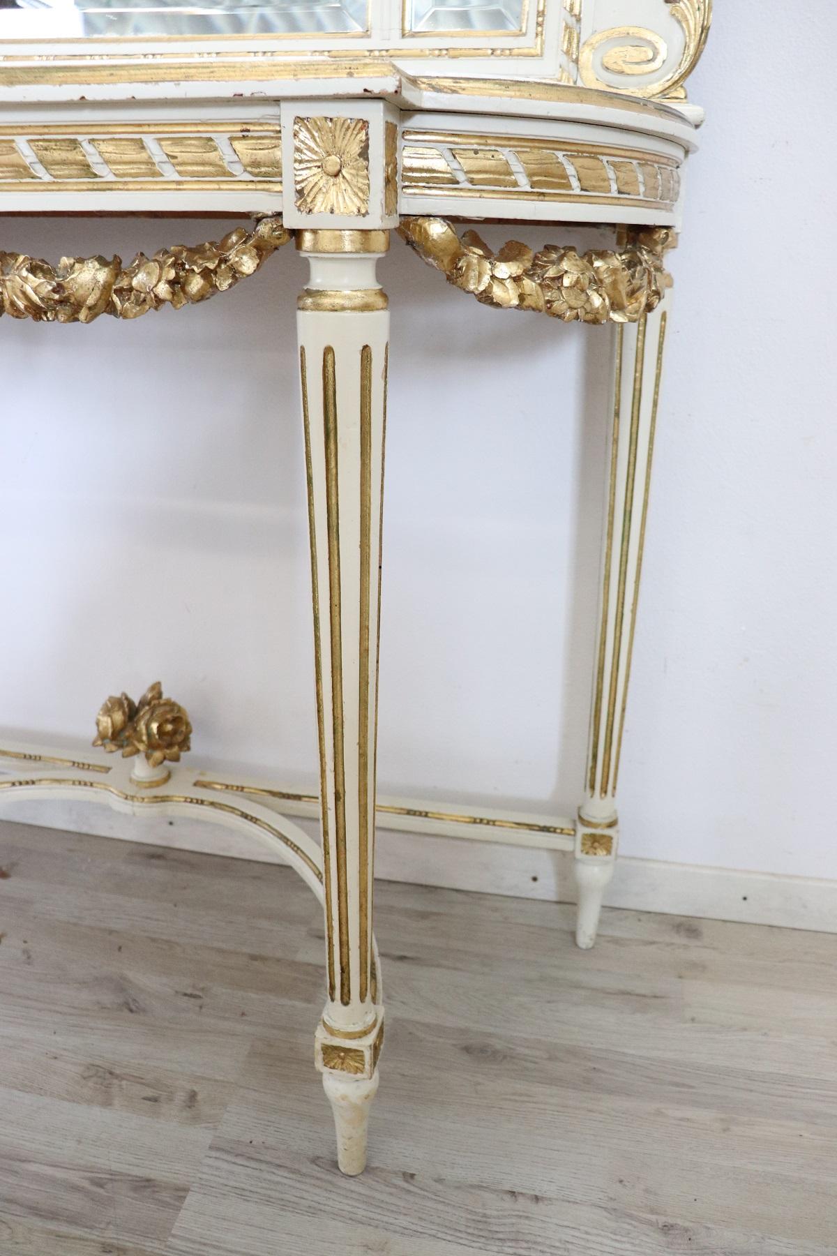 20th Century Italian Louis XVI Style Golden and Lacquered Wood Console Table 3