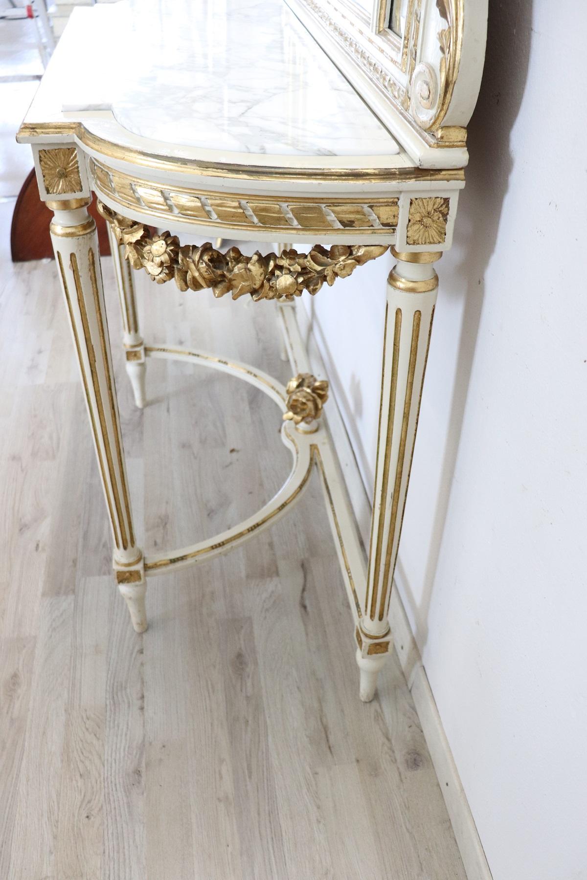 20th Century Italian Louis XVI Style Golden and Lacquered Wood Console Table 4